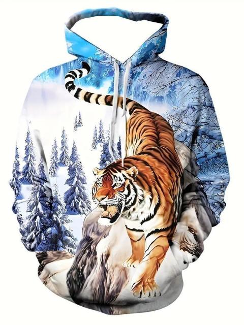 爆ヤス価格1890円★メンズ 3D タイガー イン ザ スノー  フード付きスウェットシャツ USAサイズS(日本サイズL相当) < 男性ファッション  爆ヤス価格1890円★メンズ 3D タイガー イン ザ スノー  フード付きスウェットシャツ USAサイズS(日本サイズL相当) < 男性ファッションの
