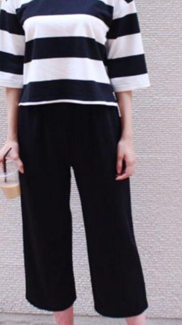 *新品良品ボーダー柄カットソー5分袖*ワイドパンツ2点アップ < 女性ファッション  *新品良品ボーダー柄カットソー5分袖*ワイドパンツ2点アップ < 女性ファッションの