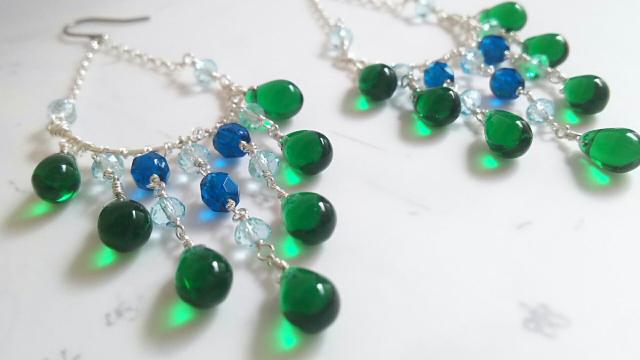 SF*シャンデリアピアス*青緑 19037 < 女性ファッション  SF*シャンデリアピアス*青緑 19037  < 女性ファッションの