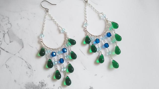 SF*シャンデリアピアス*青緑 19037 < 女性ファッション  SF*シャンデリアピアス*青緑 19037 < 女性ファッションの