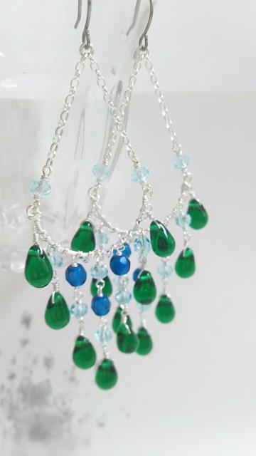 SF*シャンデリアピアス*青緑 19037 < 女性ファッション  SF*シャンデリアピアス*青緑 19037 < 女性ファッションの