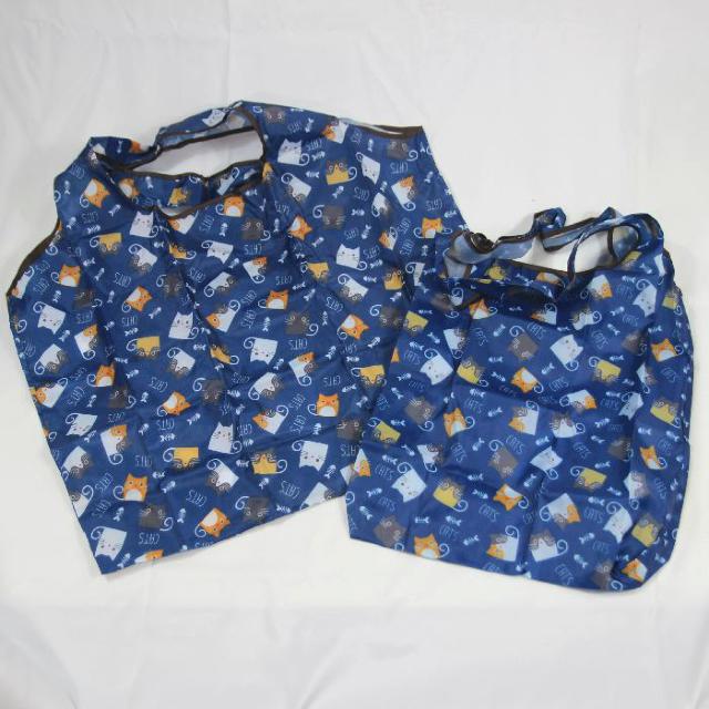 ◆猫好きにはたまらない!かわいい猫イラスト入り◆猫柄エコバッグ 大小2個セット 折たたみコンパクト < 女性ファッション  ◆猫好きにはたまらない!かわいい猫イラスト入り◆猫柄エコバッグ 大小2個セット 折たたみコンパクト  < 女性ファッションの