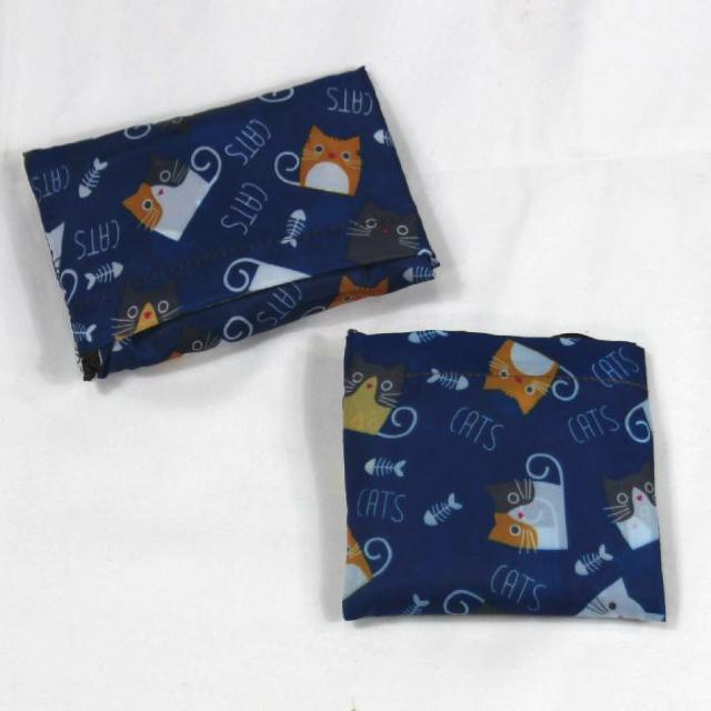 ◆猫好きにはたまらない!かわいい猫イラスト入り◆猫柄エコバッグ 大小2個セット 折たたみコンパクト < 女性ファッション  ◆猫好きにはたまらない!かわいい猫イラスト入り◆猫柄エコバッグ 大小2個セット 折たたみコンパクト < 女性ファッションの