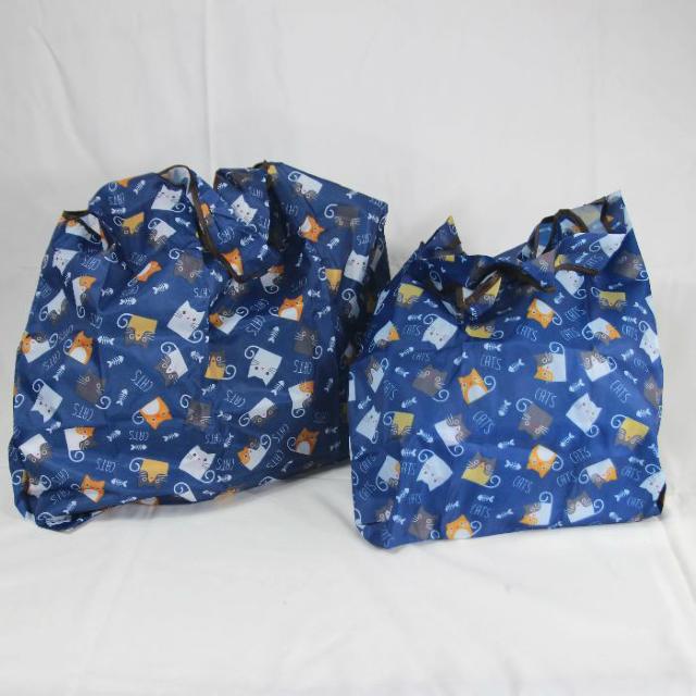 ◆猫好きにはたまらない!かわいい猫イラスト入り◆猫柄エコバッグ 大小2個セット 折たたみコンパクト < 女性ファッション  ◆猫好きにはたまらない!かわいい猫イラスト入り◆猫柄エコバッグ 大小2個セット 折たたみコンパクト < 女性ファッションの