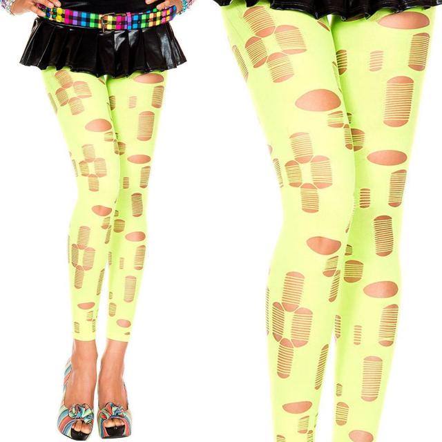 Music Legs カットデザイン 穴開きカラーレギンス ネオンG < 女性ファッション  Music Legs カットデザイン 穴開きカラーレギンス ネオンG < 女性ファッションの