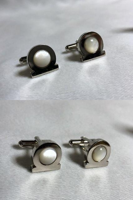 正規 Ferragamo フェラガモ ガンチーニロゴ カフス シルバー×パール カフリンクス ボタン ラグジュアリー < ブランド  正規 Ferragamo フェラガモ ガンチーニロゴ カフス シルバー×パール カフリンクス ボタン ラグジュアリー < ブランドの