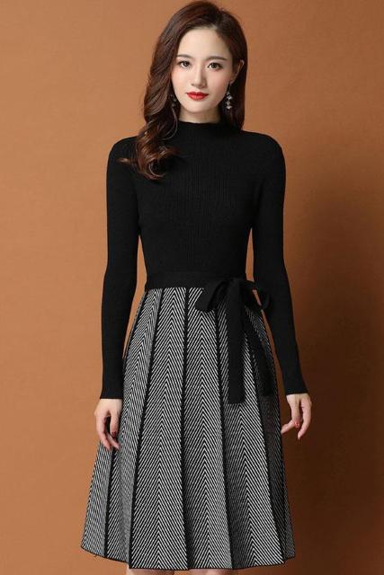 プリーツワンピース レディース ミディワンピ ミディアム丈 ワンピース 長袖 ニットワンピ 秋冬 フリルワンピ Mサイズ 3カラー < 女性ファッション  プリーツワンピース レディース ミディワンピ ミディアム丈 ワンピース 長袖 ニットワンピ 秋冬 フリルワンピ Mサイズ 3カラー < 女性ファッションの