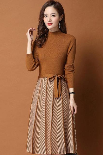 プリーツワンピース レディース ミディワンピ ミディアム丈 ワンピース 長袖 ニットワンピ 秋冬 フリルワンピ Mサイズ 3カラー < 女性ファッション  プリーツワンピース レディース ミディワンピ ミディアム丈 ワンピース 長袖 ニットワンピ 秋冬 フリルワンピ Mサイズ 3カラー < 女性ファッションの