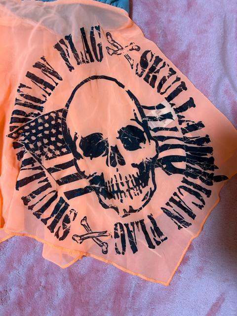 d.i.a. 異素材切り替え ホルターネックスカルチェーン付き オレンジシースルー スカルプリントキャミソール 新品未使用 < ブランド d.i.a. 異素材切り替え ホルターネックスカルチェーン付き オレンジシースルー スカルプリントキャミソール 新品未使用 < ブランドの