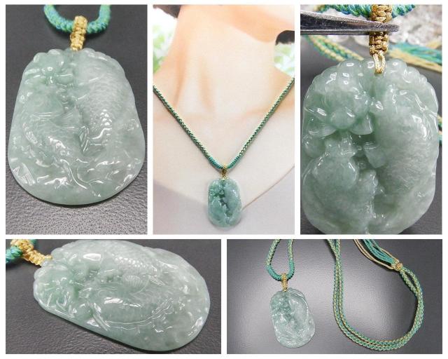 ひすいジェダイト鯉精工彫刻木綿紐ネックレス天然石ミャンマー産本翡翠 < 女性アクセサリー/時計  ひすいジェダイト鯉精工彫刻木綿紐ネックレス天然石ミャンマー産本翡翠 < 女性アクセサリー/時計の