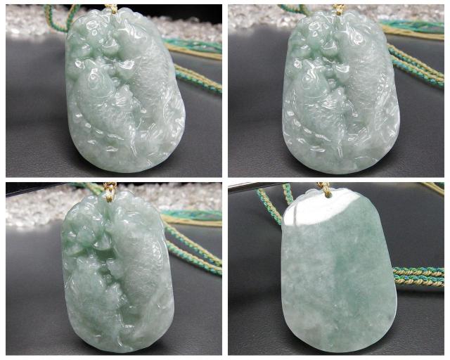 ひすいジェダイト鯉精工彫刻木綿紐ネックレス天然石ミャンマー産本翡翠 < 女性アクセサリー/時計  ひすいジェダイト鯉精工彫刻木綿紐ネックレス天然石ミャンマー産本翡翠 < 女性アクセサリー/時計の