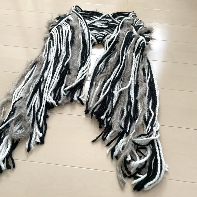 新品 MONO COMME CA ラビットファー 編み込みストール ショール < ブランド  新品 MONO COMME CA ラビットファー 編み込みストール ショール < ブランドの
