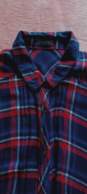 ★スパイラルガール☆体型カバー紺色ネイビー赤白チェック大柄可愛い♪とろみ柔らか落ち感お洒落☆起毛レーヨン長袖ロングシャツワンピース < ブランド  ★スパイラルガール☆体型カバー紺色ネイビー赤白チェック大柄可愛い♪とろみ柔らか落ち感お洒落☆起毛レーヨン長袖ロングシャツワンピース < ブランドの