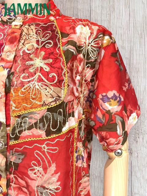 刺繍入り花柄シャツ★赤★エスニック★アジアン★ヒッピー < 女性ファッション  刺繍入り花柄シャツ★赤★エスニック★アジアン★ヒッピー < 女性ファッションの