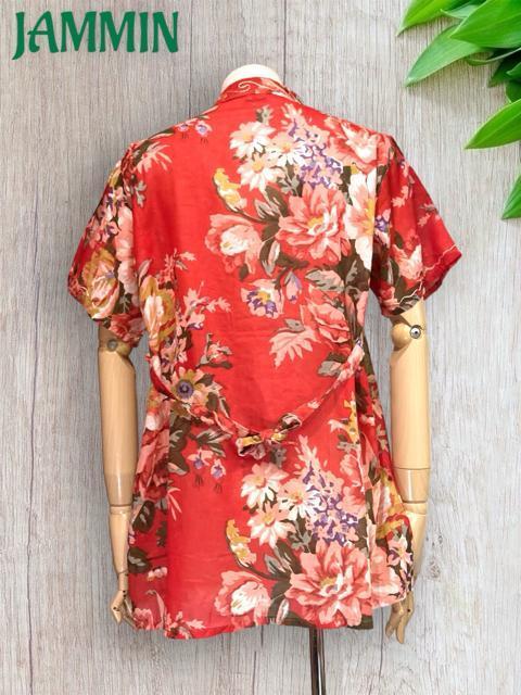 刺繍入り花柄シャツ★赤★エスニック★アジアン★ヒッピー < 女性ファッション  刺繍入り花柄シャツ★赤★エスニック★アジアン★ヒッピー < 女性ファッションの