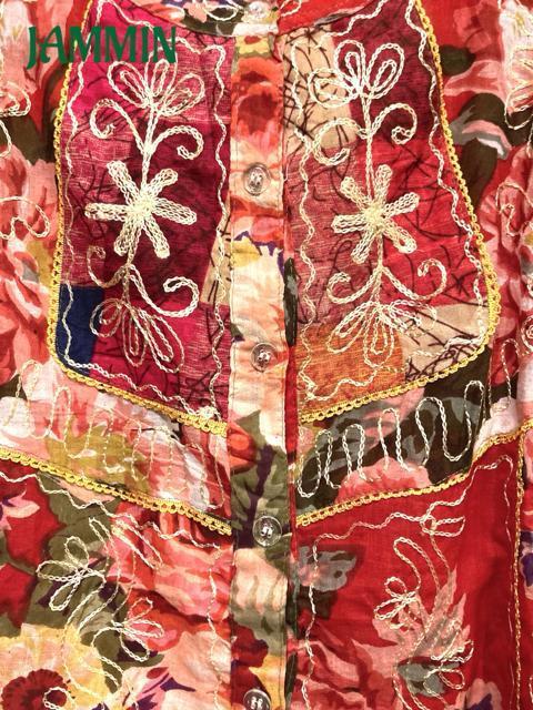 刺繍入り花柄シャツ★赤★エスニック★アジアン★ヒッピー < 女性ファッション  刺繍入り花柄シャツ★赤★エスニック★アジアン★ヒッピー < 女性ファッションの