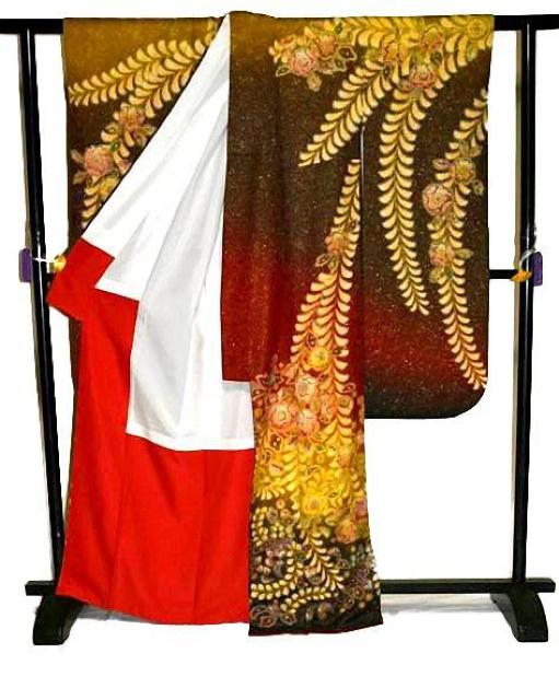 振袖 中古 最高峰 新品同様 暈し染め 金通し地 辻が花 楓 藤 花柄 身丈167.5cm 裄丈65.5cm 正絹 T3652 < 女性ファッション  振袖 中古 最高峰 新品同様 暈し染め 金通し地 辻が花 楓 藤 花柄 身丈167.5cm 裄丈65.5cm 正絹 T3652 < 女性ファッションの