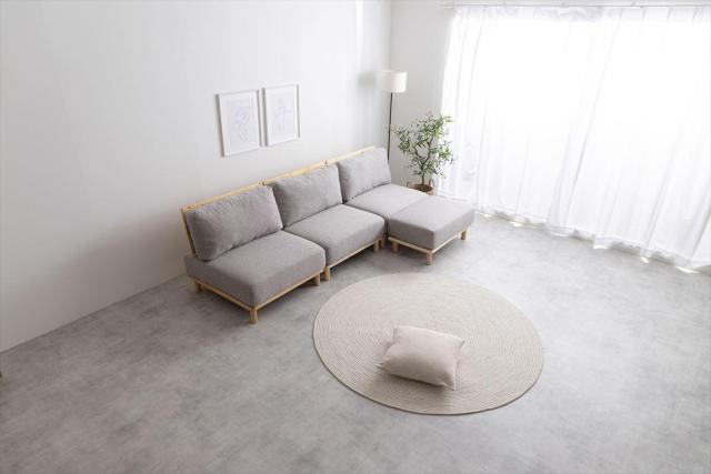 【送料無料】【4点セット】Ricordo ファブリックローソファ3脚+オットマン1脚 天然木 ファブリック ポケットコイル < インテリア/ライフ 【送料無料】【4点セット】Ricordo ファブリックローソファ3脚+オットマン1脚 天然木 ファブリック ポケットコイル < インテリア/ライフの