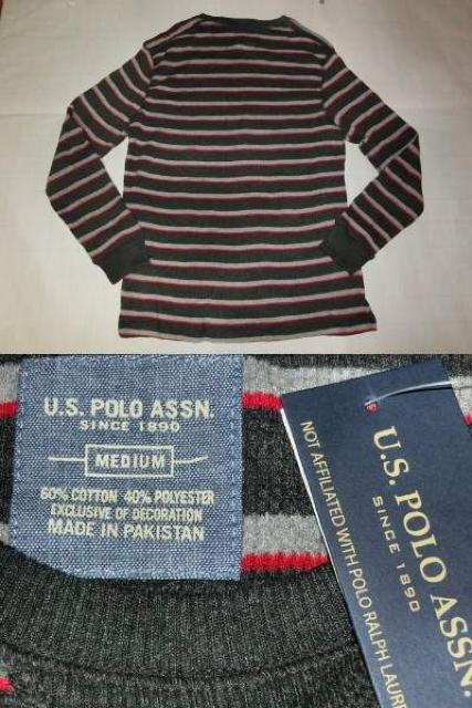 【US.POLO.ASSN.】薄手ニット素材 ボーダー柄セーターUS M < 男性ファッション  【US.POLO.ASSN.】薄手ニット素材 ボーダー柄セーターUS M < 男性ファッションの