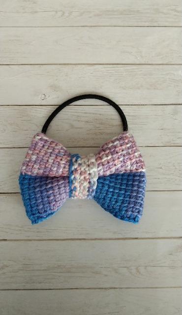 ハンドメイド 編みリボンヘアゴム ブルーピンクラベンダー < 女性ファッション ハンドメイド 編みリボンヘアゴム ブルーピンクラベンダー < 女性ファッションの