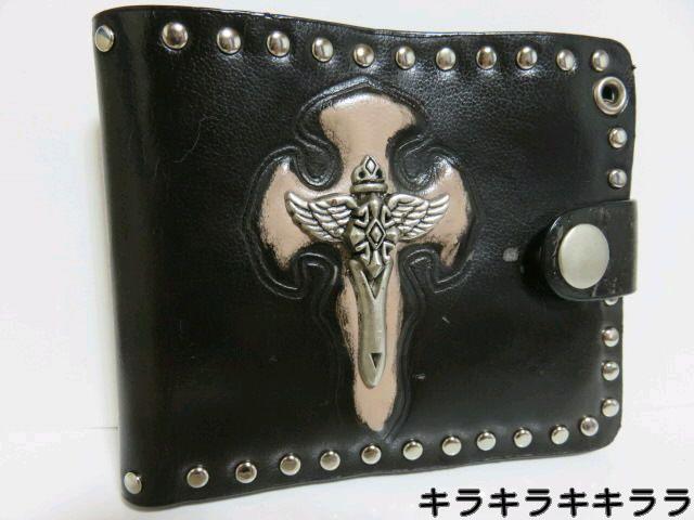 《New》クロス型押し(P)&クロスA★本革・スタッズ*ウォレット財布/ブラック<箱付> < 男性ファッション  《New》クロス型押し(P)&クロスA★本革・スタッズ*ウォレット財布/ブラック<箱付>  < 男性ファッションの