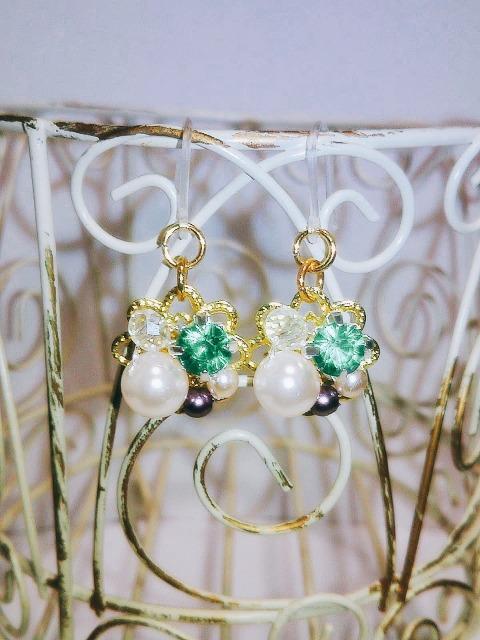 お花グリーンダイヤ&パール&ローズクリスタルスワロ樹脂フック☆ < 女性アクセサリー/時計  お花グリーンダイヤ&パール&ローズクリスタルスワロ樹脂フック☆ < 女性アクセサリー/時計の