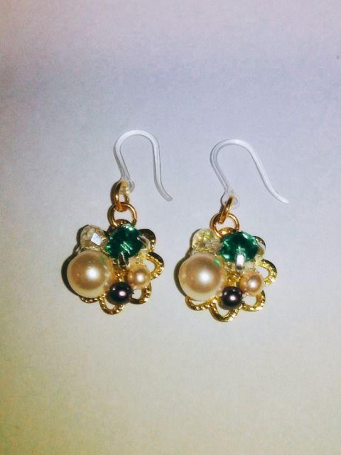 お花グリーンダイヤ&パール&ローズクリスタルスワロ樹脂フック☆ < 女性アクセサリー/時計  お花グリーンダイヤ&パール&ローズクリスタルスワロ樹脂フック☆ < 女性アクセサリー/時計の