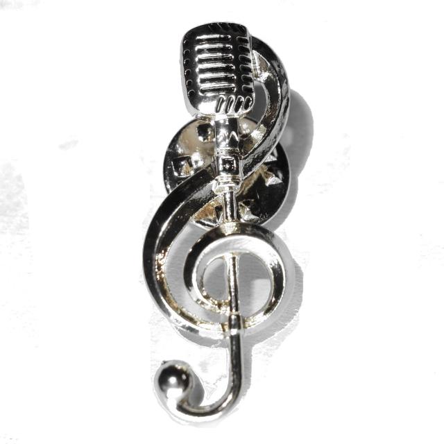 ガイコツマイク ト音記号 ピンバッジ バッジ ピンズ ピンブローチ ブローチ ラペルピン 銀色 シルバー色 < 男性アクセサリー/時計  ガイコツマイク ト音記号 ピンバッジ バッジ ピンズ ピンブローチ ブローチ ラペルピン 銀色 シルバー色  < 男性アクセサリー/時計の