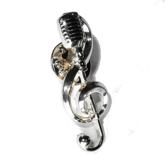 ガイコツマイク ト音記号 ピンバッジ バッジ ピンズ ピンブローチ ブローチ ラペルピン 銀色 シルバー色 < 男性アクセサリー/時計  ガイコツマイク ト音記号 ピンバッジ バッジ ピンズ ピンブローチ ブローチ ラペルピン 銀色 シルバー色 < 男性アクセサリー/時計の