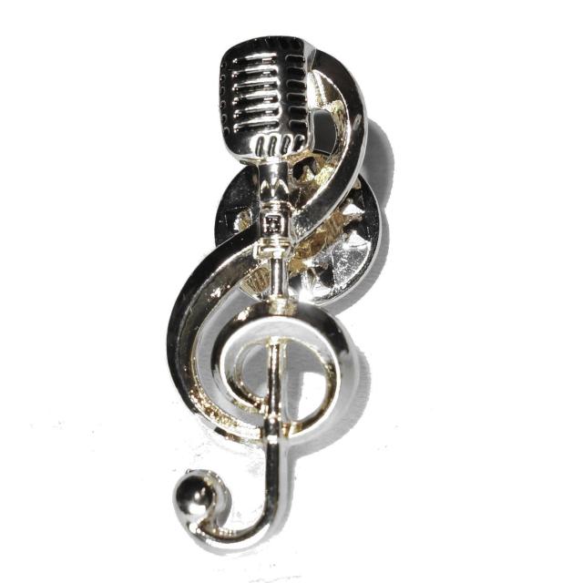 ガイコツマイク ト音記号 ピンバッジ バッジ ピンズ ピンブローチ ブローチ ラペルピン 銀色 シルバー色 < 男性アクセサリー/時計  ガイコツマイク ト音記号 ピンバッジ バッジ ピンズ ピンブローチ ブローチ ラペルピン 銀色 シルバー色 < 男性アクセサリー/時計の