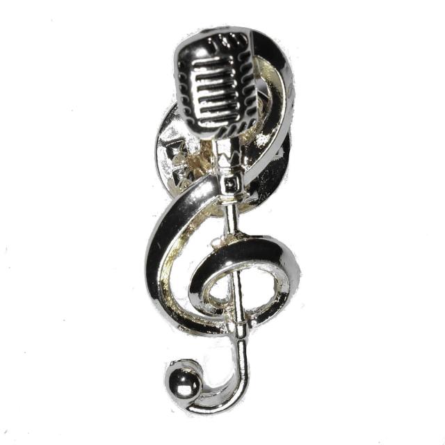 ガイコツマイク ト音記号 ピンバッジ バッジ ピンズ ピンブローチ ブローチ ラペルピン 銀色 シルバー色 < 男性アクセサリー/時計  ガイコツマイク ト音記号 ピンバッジ バッジ ピンズ ピンブローチ ブローチ ラペルピン 銀色 シルバー色 < 男性アクセサリー/時計の