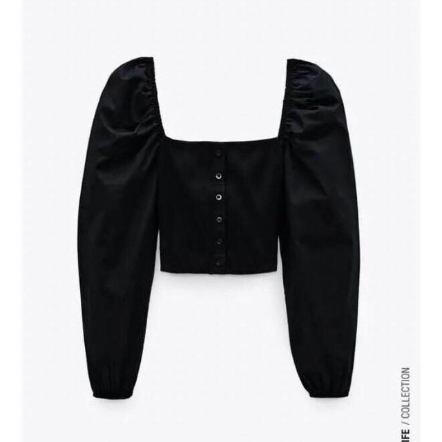 ◆ZARA/ザラ◆試着のみ!!フリルスリーブマッチングトップス★ブラックS*パフスリーブ*海外コーデ < ブランド  ◆ZARA/ザラ◆試着のみ!!フリルスリーブマッチングトップス★ブラックS*パフスリーブ*海外コーデ < ブランドの