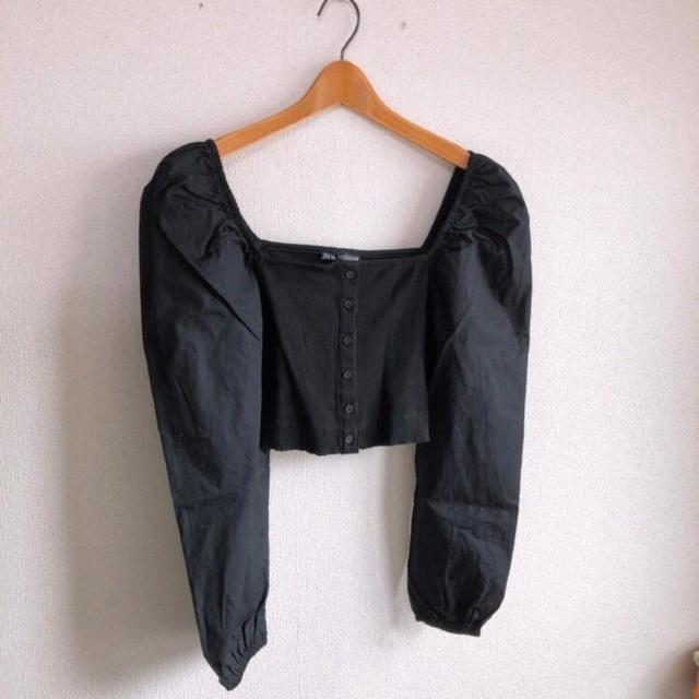 ◆ZARA/ザラ◆試着のみ!!フリルスリーブマッチングトップス★ブラックS*パフスリーブ*海外コーデ < ブランド  ◆ZARA/ザラ◆試着のみ!!フリルスリーブマッチングトップス★ブラックS*パフスリーブ*海外コーデ < ブランドの