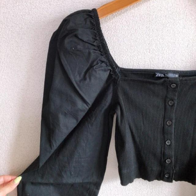◆ZARA/ザラ◆試着のみ!!フリルスリーブマッチングトップス★ブラックS*パフスリーブ*海外コーデ < ブランド  ◆ZARA/ザラ◆試着のみ!!フリルスリーブマッチングトップス★ブラックS*パフスリーブ*海外コーデ < ブランドの