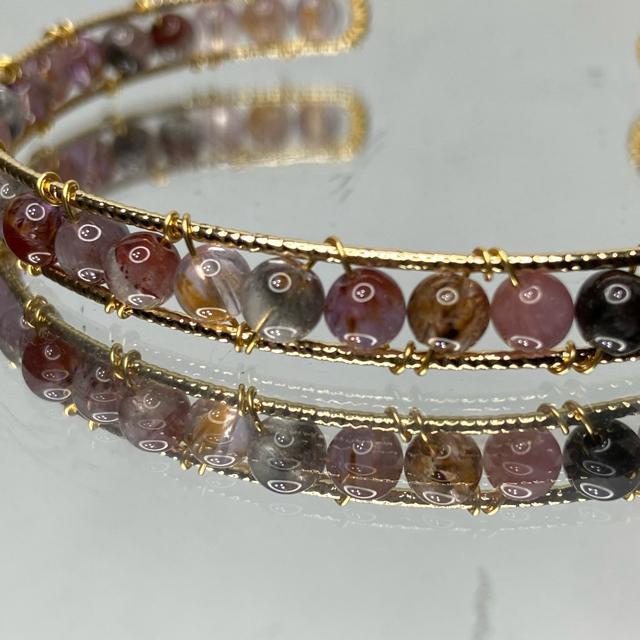 《No.426》天然石オーラライト23 フリーサイズバングル ワイヤーアート < 女性アクセサリー/時計  《No.426》天然石オーラライト23 フリーサイズバングル ワイヤーアート < 女性アクセサリー/時計の