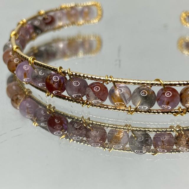 《No.426》天然石オーラライト23 フリーサイズバングル ワイヤーアート < 女性アクセサリー/時計  《No.426》天然石オーラライト23 フリーサイズバングル ワイヤーアート < 女性アクセサリー/時計の