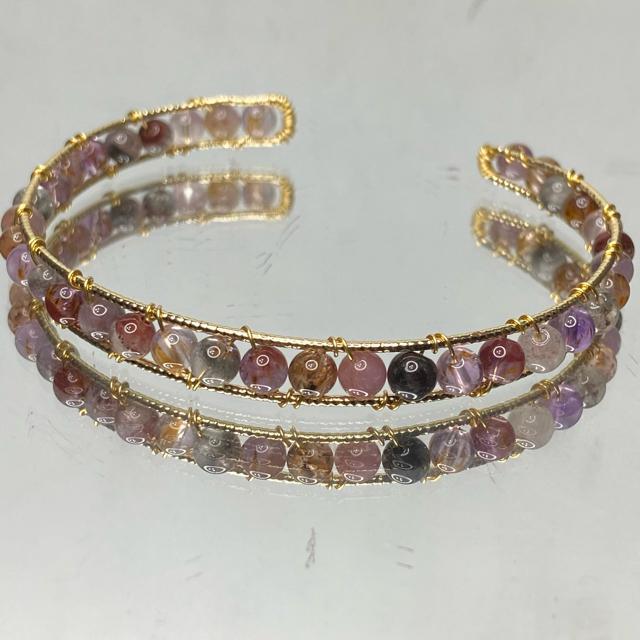 《No.426》天然石オーラライト23 フリーサイズバングル ワイヤーアート < 女性アクセサリー/時計  《No.426》天然石オーラライト23 フリーサイズバングル ワイヤーアート < 女性アクセサリー/時計の