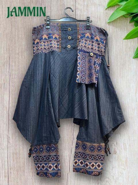 モン族刺繍柄生地付きサルエル忍者パンツ ネイビー アジアン エスニック ヒッピー < 男性ファッション モン族刺繍柄生地付きサルエル忍者パンツ ネイビー アジアン エスニック ヒッピー < 男性ファッションの