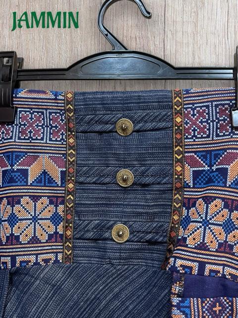 モン族刺繍柄生地付きサルエル忍者パンツ ネイビー アジアン エスニック ヒッピー < 男性ファッション モン族刺繍柄生地付きサルエル忍者パンツ ネイビー アジアン エスニック ヒッピー < 男性ファッションの