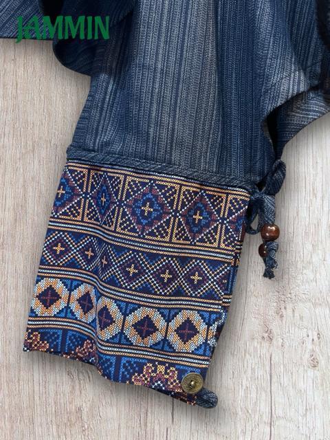 モン族刺繍柄生地付きサルエル忍者パンツ ネイビー アジアン エスニック ヒッピー < 男性ファッション モン族刺繍柄生地付きサルエル忍者パンツ ネイビー アジアン エスニック ヒッピー < 男性ファッションの