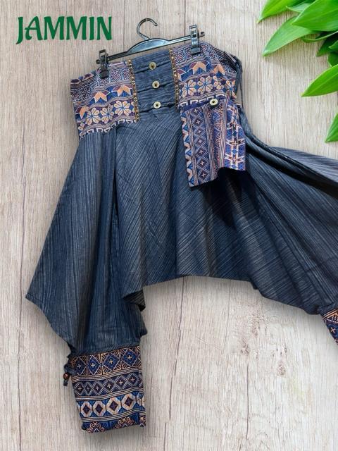 モン族刺繍柄生地付きサルエル忍者パンツ ネイビー アジアン エスニック ヒッピー < 男性ファッション モン族刺繍柄生地付きサルエル忍者パンツ ネイビー アジアン エスニック ヒッピー < 男性ファッションの