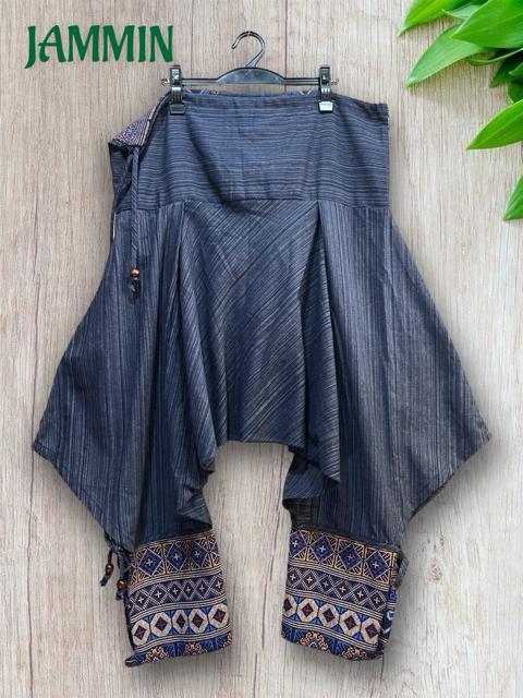 モン族刺繍柄生地付きサルエル忍者パンツ ネイビー アジアン エスニック ヒッピー < 男性ファッション モン族刺繍柄生地付きサルエル忍者パンツ ネイビー アジアン エスニック ヒッピー < 男性ファッションの