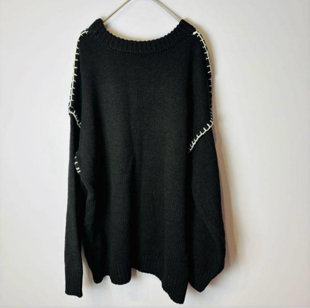 【新品】レトロガール★モノクロ 配色 ゆるダボ ニット FREE F 大きめ セーター ラウンドネック ブラック 黒 個性的 < 女性ファッション  【新品】レトロガール★モノクロ 配色 ゆるダボ ニット FREE F 大きめ セーター ラウンドネック ブラック 黒 個性的 < 女性ファッションの