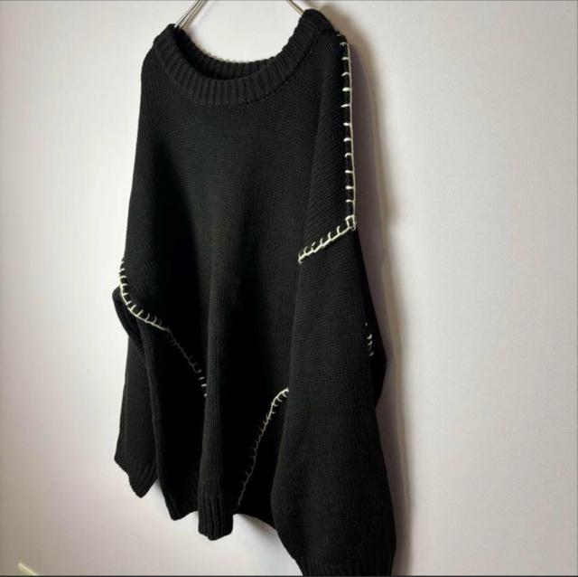 【新品】レトロガール★モノクロ 配色 ゆるダボ ニット FREE F 大きめ セーター ラウンドネック ブラック 黒 個性的 < 女性ファッション  【新品】レトロガール★モノクロ 配色 ゆるダボ ニット FREE F 大きめ セーター ラウンドネック ブラック 黒 個性的 < 女性ファッションの