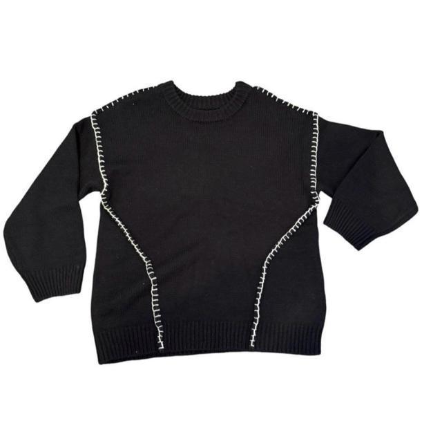 【新品】レトロガール★モノクロ 配色 ゆるダボ ニット FREE F 大きめ セーター ラウンドネック ブラック 黒 個性的 < 女性ファッション  【新品】レトロガール★モノクロ 配色 ゆるダボ ニット FREE F 大きめ セーター ラウンドネック ブラック 黒 個性的 < 女性ファッションの