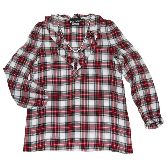 新品モスキーノMOSCHINOタータンチェックフリルブラウス赤#40# < ブランド 新品モスキーノMOSCHINOタータンチェックフリルブラウス赤#40# < ブランドの