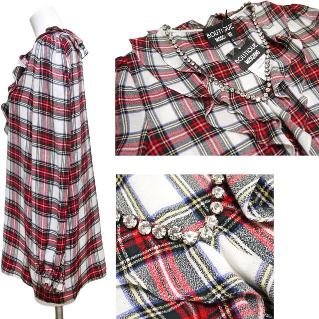 新品モスキーノMOSCHINOタータンチェックフリルブラウス赤#40# < ブランド 新品モスキーノMOSCHINOタータンチェックフリルブラウス赤#40# < ブランドの