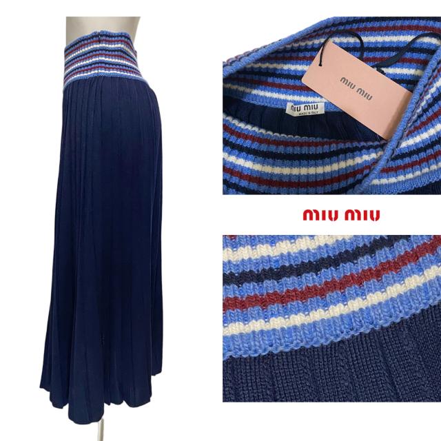 新品ミュウミュウmiu miuニットプリーツロングスカート 濃紺 < ブランド 新品ミュウミュウmiu miuニットプリーツロングスカート 濃紺 < ブランドの
