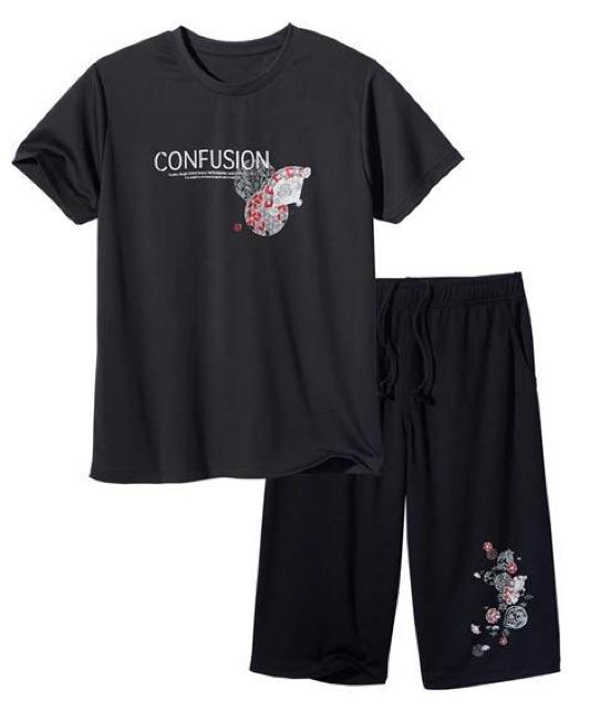 4Lサイズ!高貴紳士的!吸汗速乾!男気溢れる!和柄!半袖Tシャツandハーフパンツ!上下セット!チャコール系色合い+黒色合い!新品 < 男性ファッション  4Lサイズ!高貴紳士的!吸汗速乾!男気溢れる!和柄!半袖Tシャツandハーフパンツ!上下セット!チャコール系色合い+黒色合い!新品  < 男性ファッションの