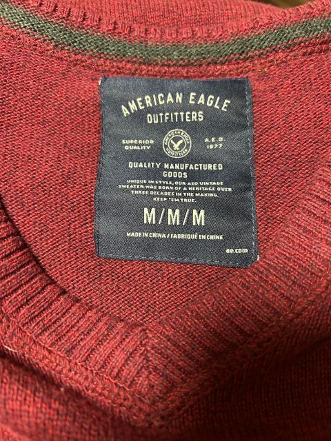 アメリカンイーグル メンズ Vネック 長袖ニット 長袖セーター バーガンディ M < ブランド アメリカンイーグル メンズ Vネック 長袖ニット 長袖セーター バーガンディ M < ブランドの